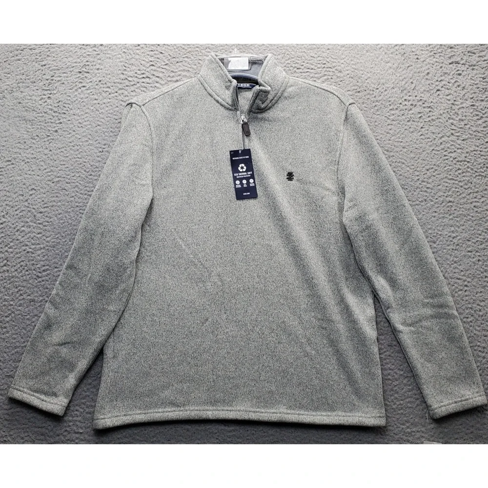 IZOD Golf Eco Thermal Soft Knit Fleece Sweater Mens S Gray Quarter Zip Pullover